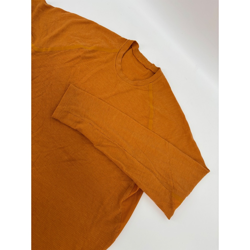 Lululemon Mens Waffle Knit Long Sleeve Shirt Orange Activewear Training Top
